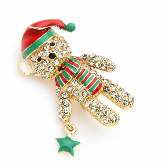 Full Rhinestone Bear Brooches For Women Enamel Hat Bear Christmas Bear - Picture 2 of 3
